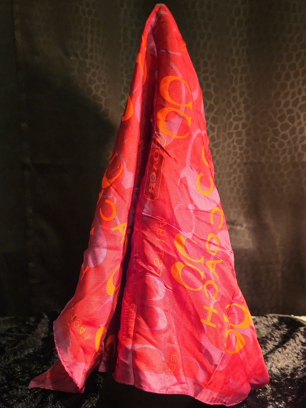Coach Pink & Orange Signature Logo Silk Scarf